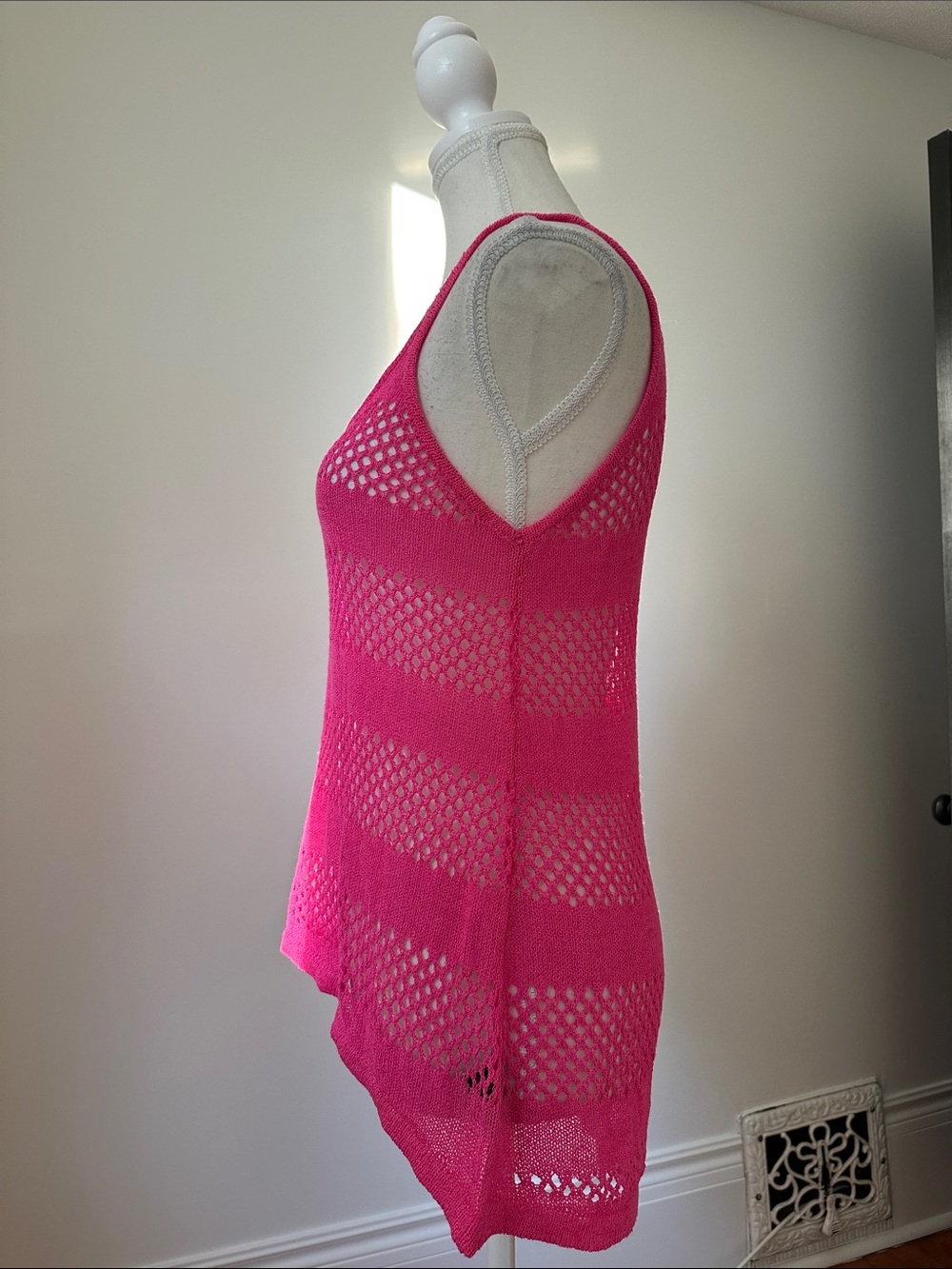 SEDUCTIONS Y2K Hot Pink Open Knit Rave Festival Summer Scene Tank Top Medium - Picture 2 of 5